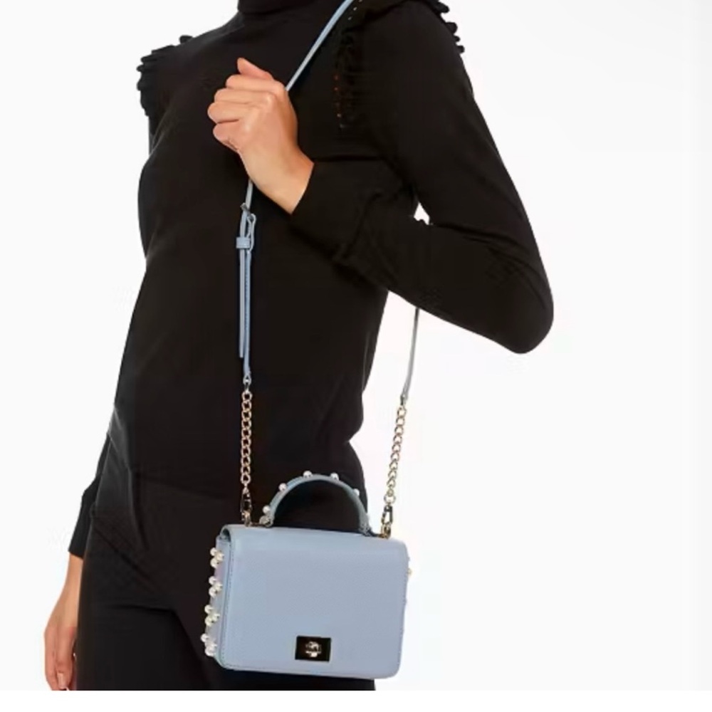 Kate Spade Elegant Pearl-Stud Light Blue Top-Handle Women's Bag EUC - Picture 2 of 15
